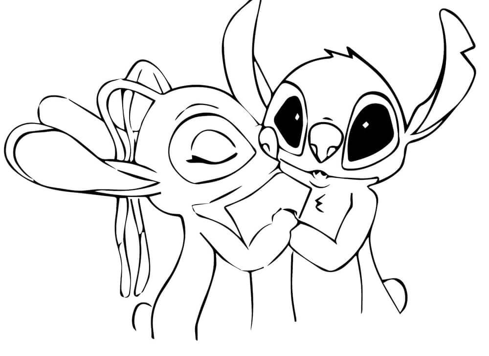 Bedårende Stitch og Angel fargelegging