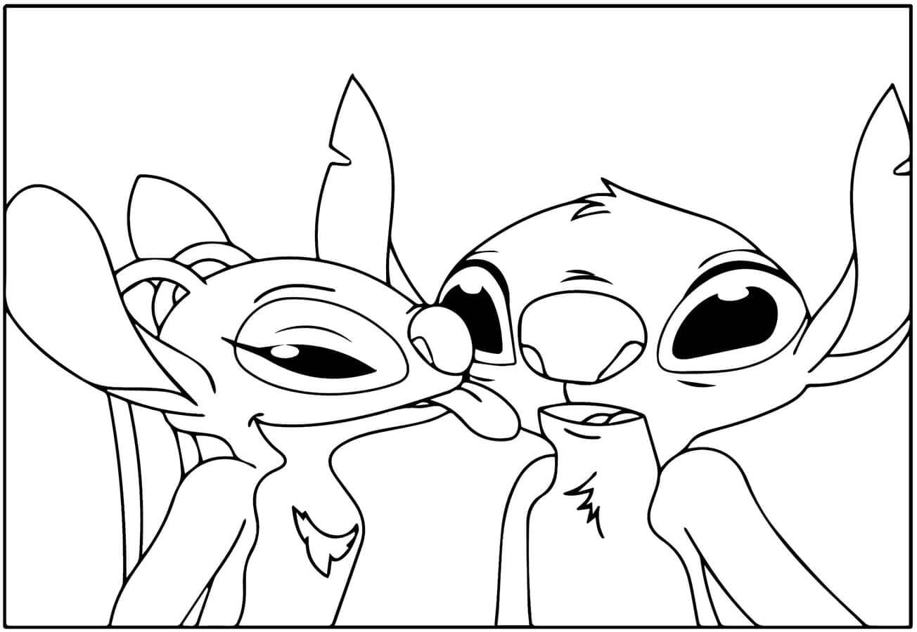 Gratis Utskrivbar Stitch og Angel fargelegging