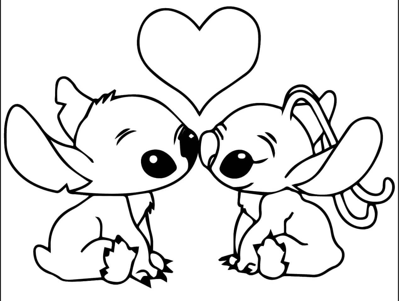 Søt Stitch og Angel fargelegging