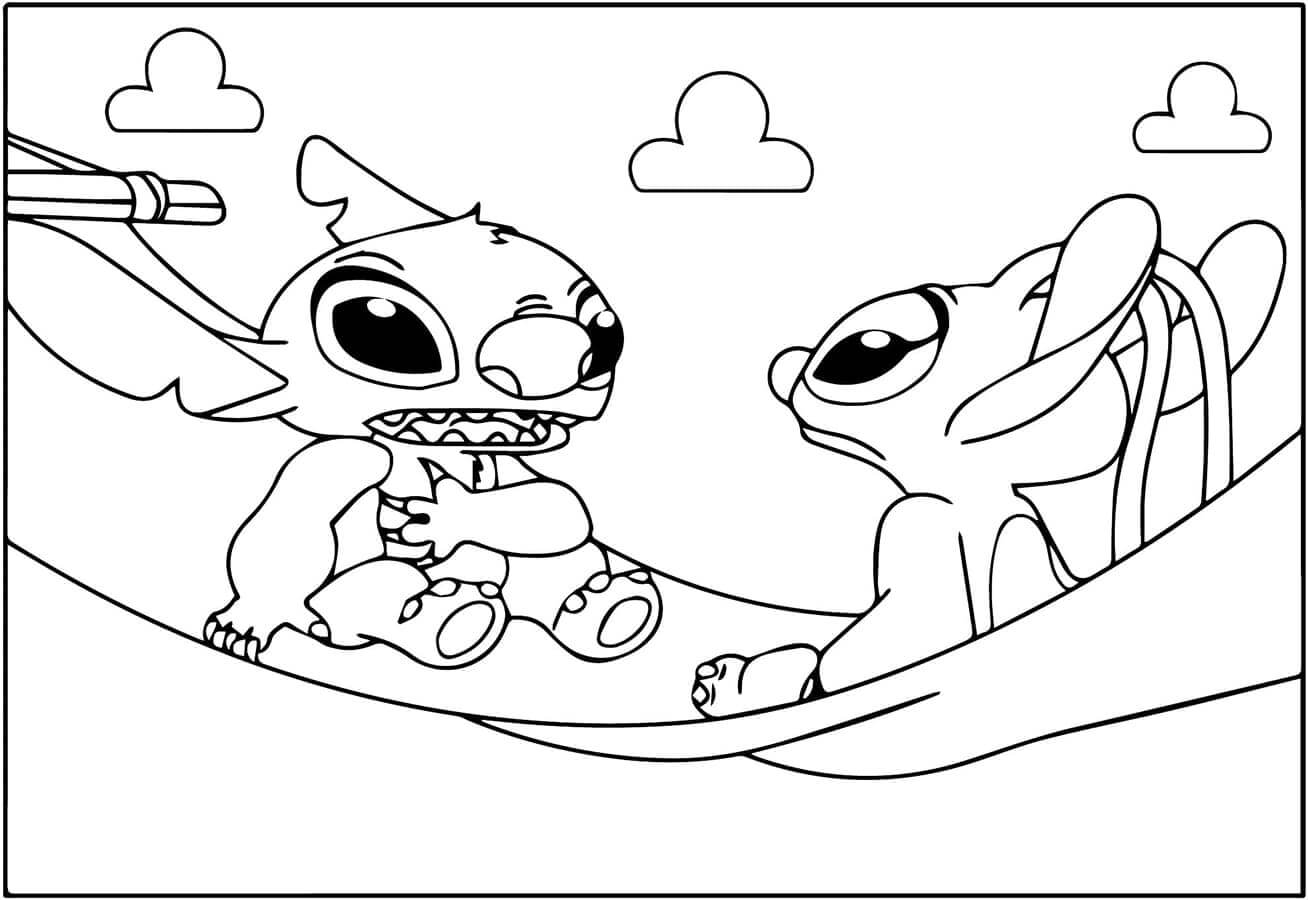 Stitch og Angel Gratis Utskrivbar fargelegging