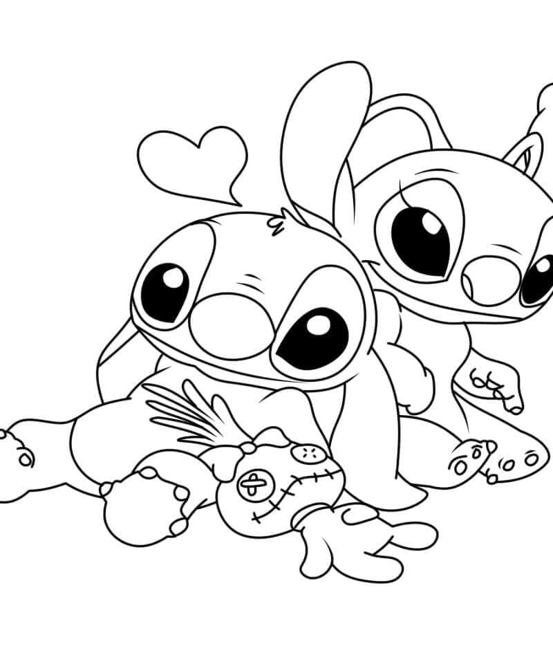 Stitch og Angel Utskrivbar for Barn fargelegging