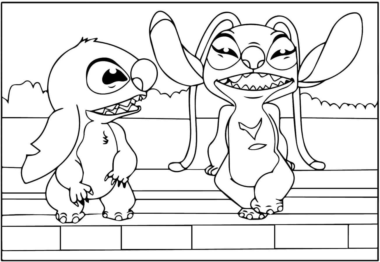 Stitch og Angel til Utskrift fargelegging