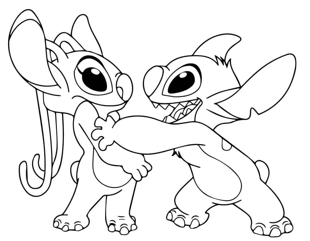 Utskrivbar Stitch og Angel Bilde fargelegging