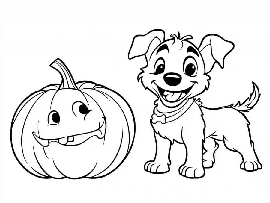 Halloween Gresskar og Hund fargelegging