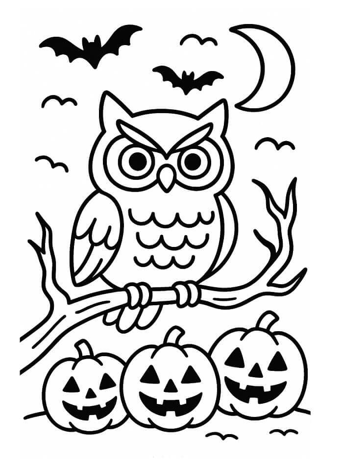 Halloween Ugle og Gresskar fargelegging