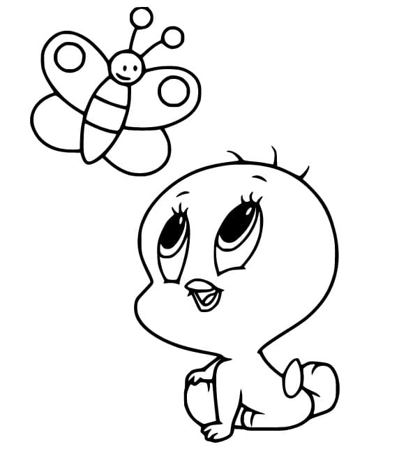 Tweety Bird og Sommerfugl fargelegging