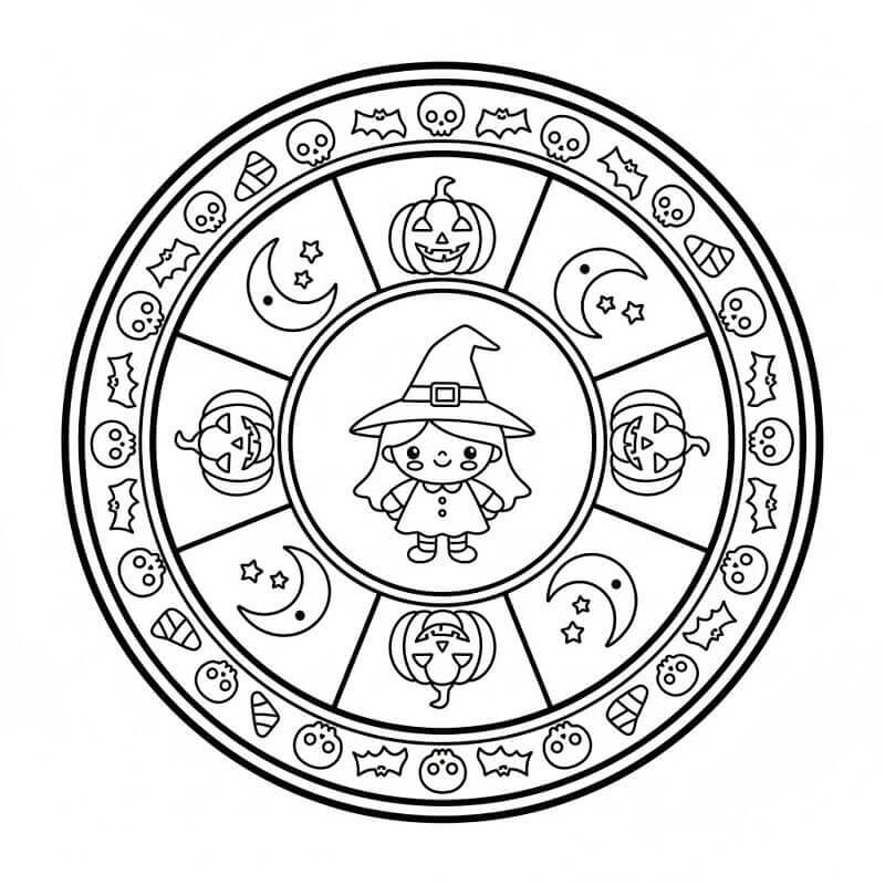 Gratis Utskriftbar Halloween Mandala fargelegging