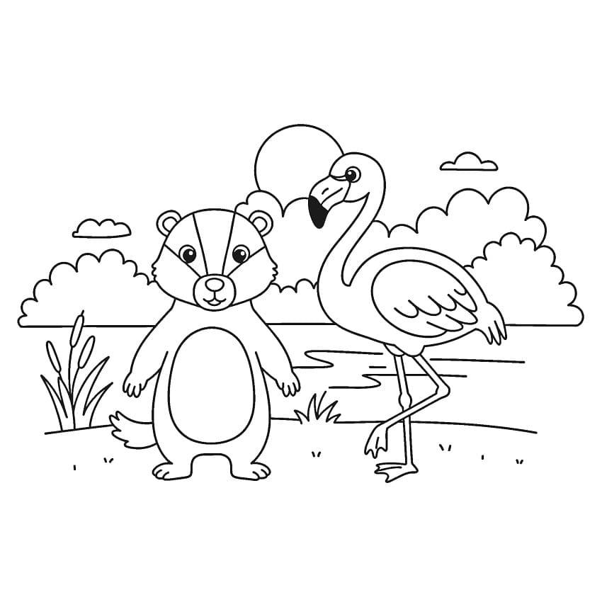 Grevling og Flamingo fargelegging