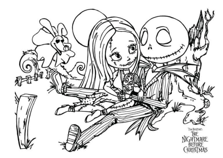 Jack og Sally fra Et Førjulsmareritt fargelegging