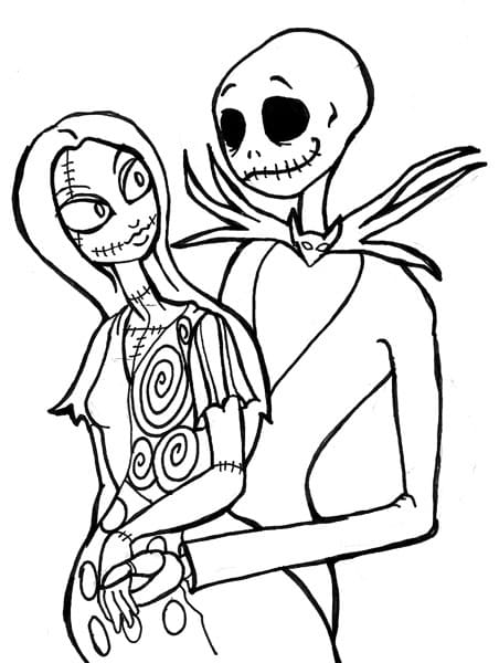 Sally og Jack Skellington fargelegging
