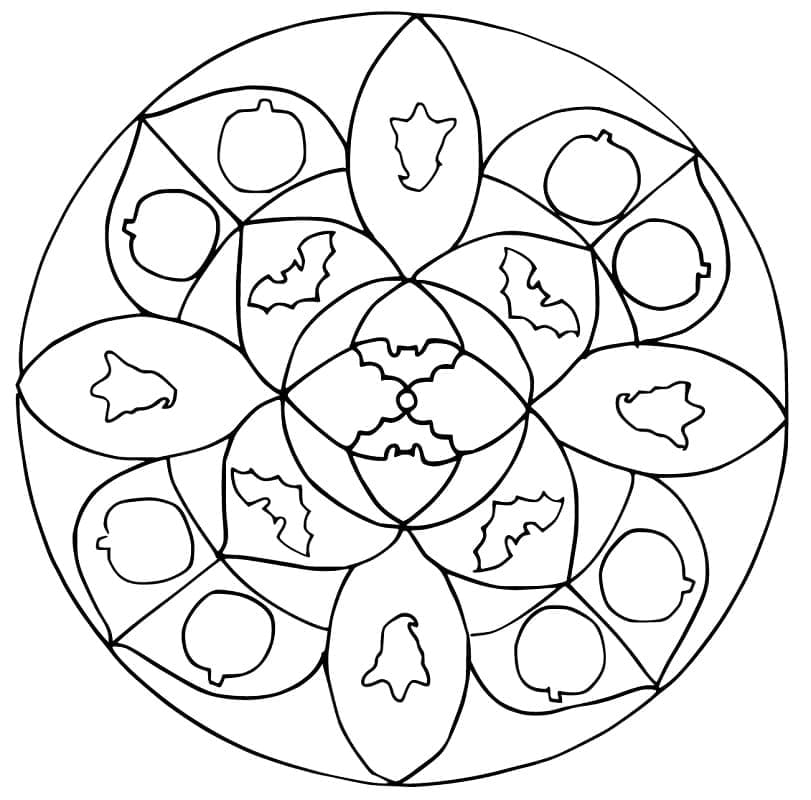 Utskriftbar Halloween Mandala Uten Kostnad fargelegging