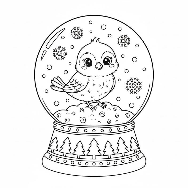 Fugl i Snøkule fargelegging