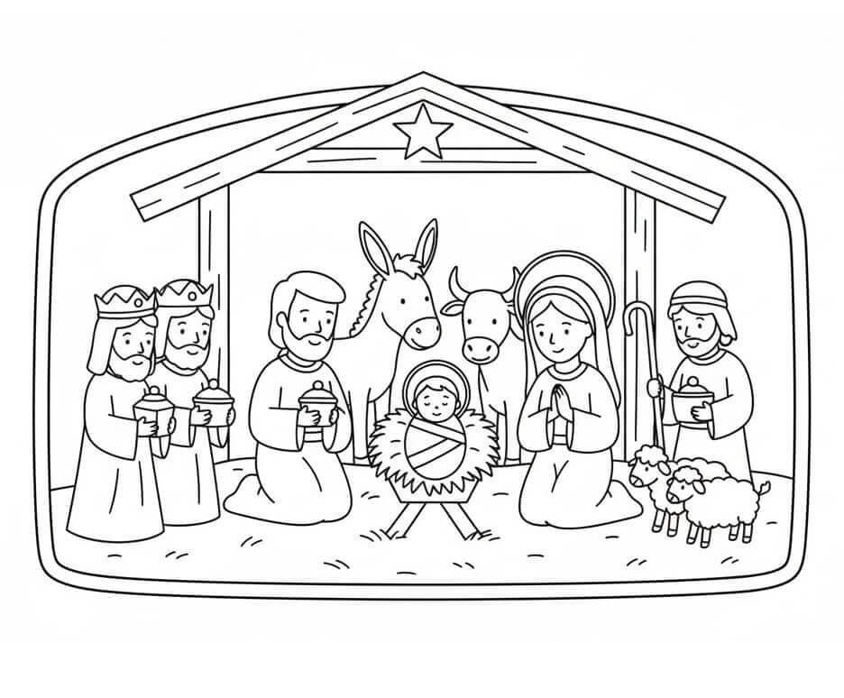 Gratis Utskriftbar Julekrybbe fargelegging