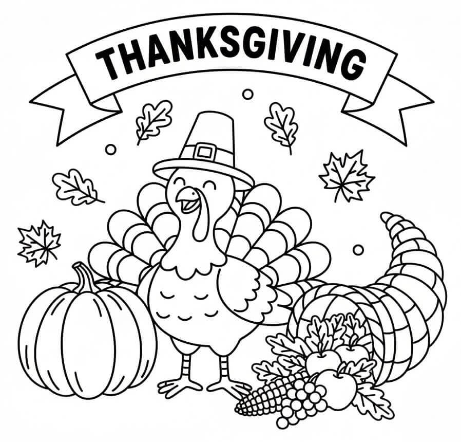 Gratis Utskriftbar Thanksgiving fargelegging