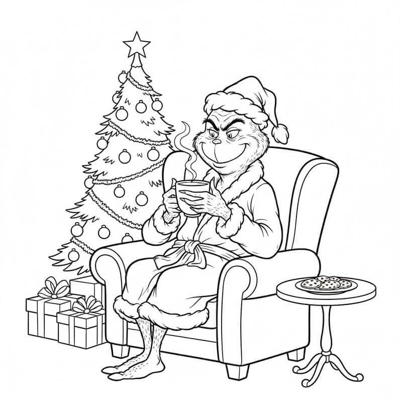 Grinch Drikker Kaffe fargelegging