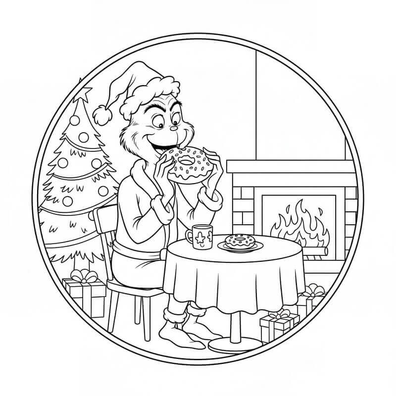 Grinch Spiser Donut fargelegging