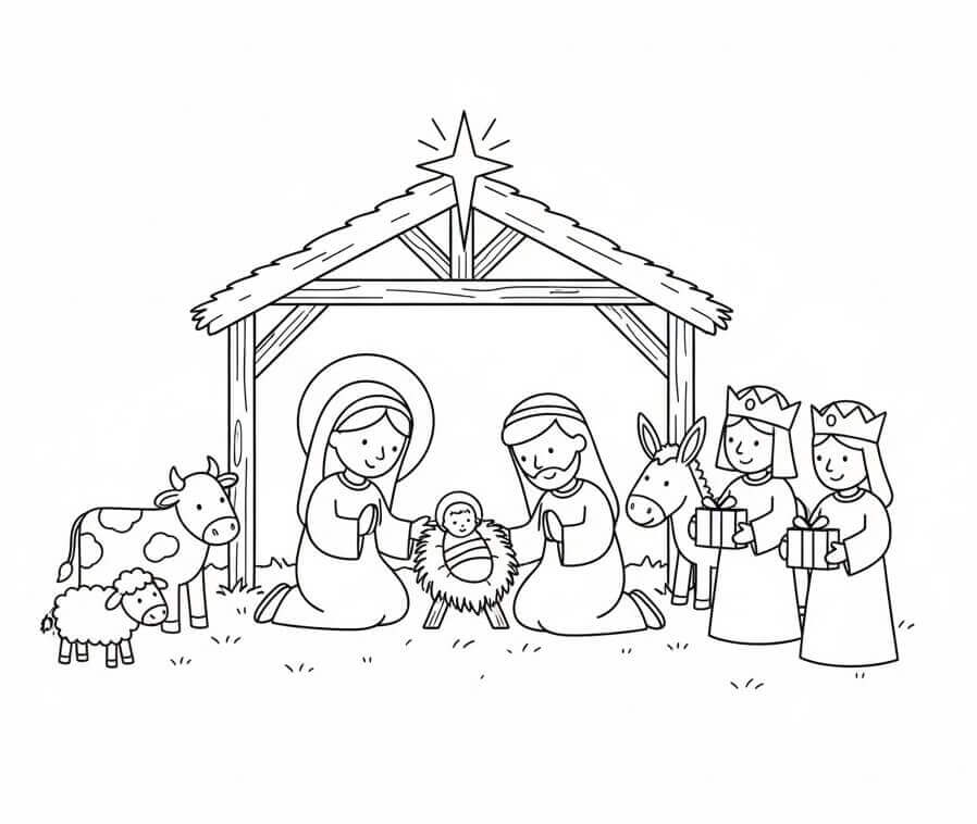 Julekrybbe Gratis Utskriftbar fargelegging