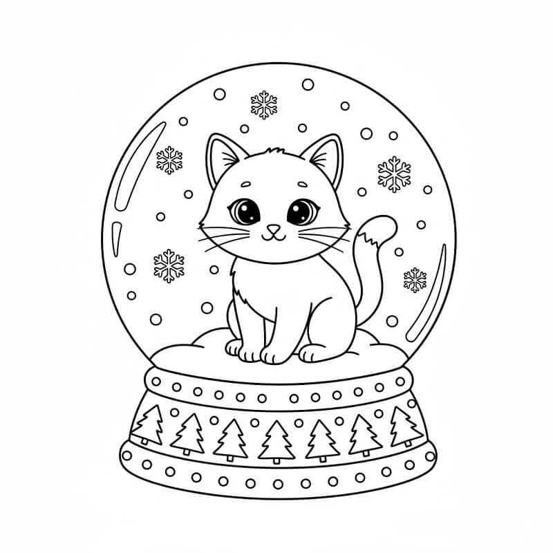 Katt i Snøkule fargelegging