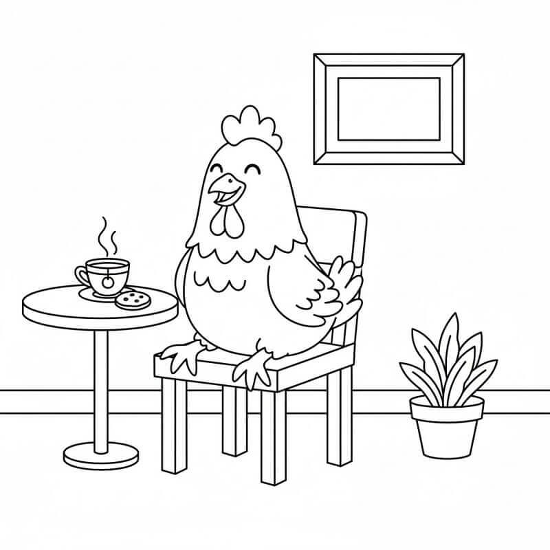 Kylling som Drikker Te fargelegging