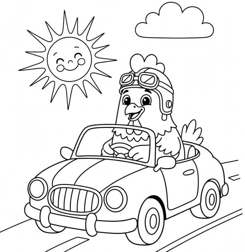 Kylling som Kjører Bil fargelegging