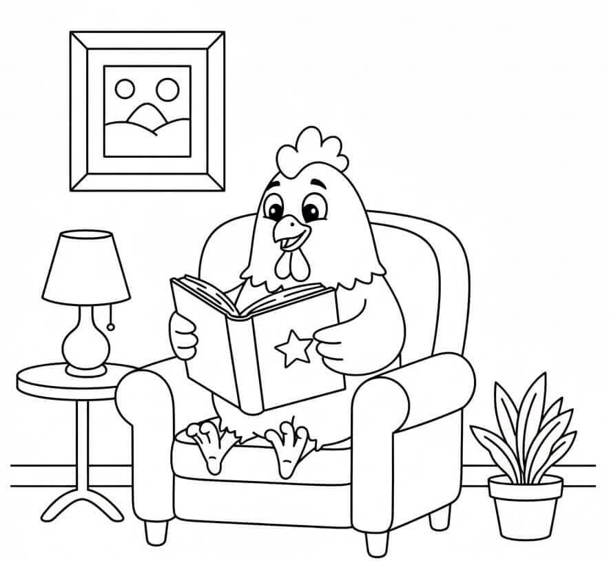 Kylling som Leser Bok fargelegging