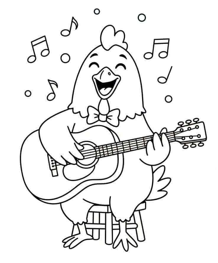 Kylling som Spiller Gitar fargelegging