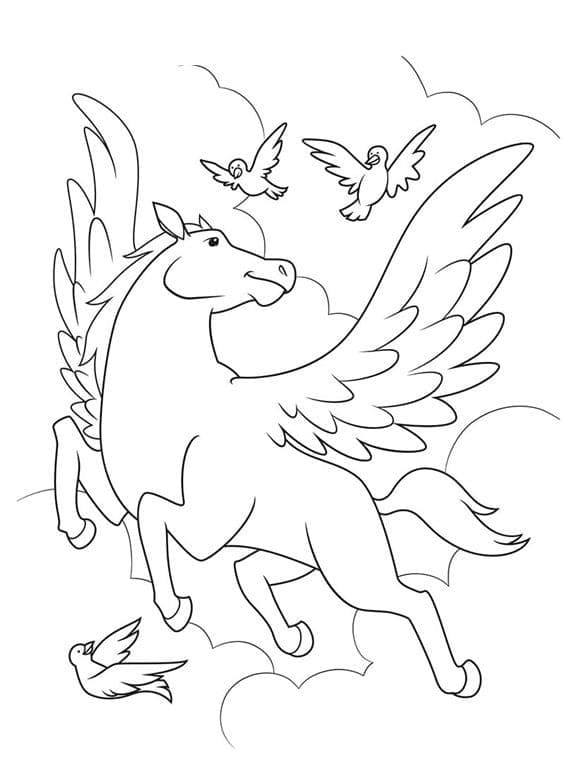 Pegasus og Fugler fargelegging