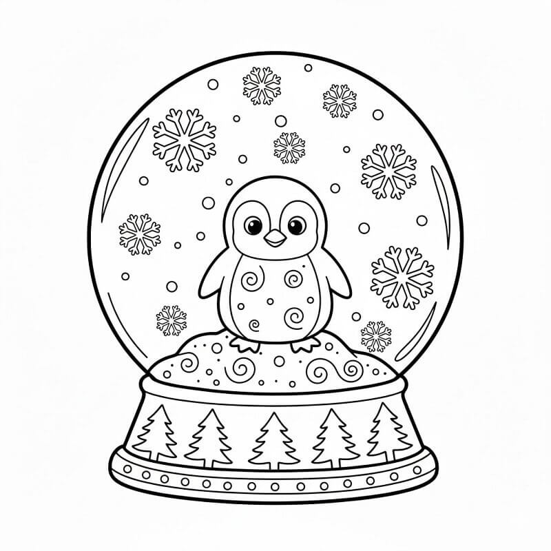 Pingvin i Snøkule fargelegging