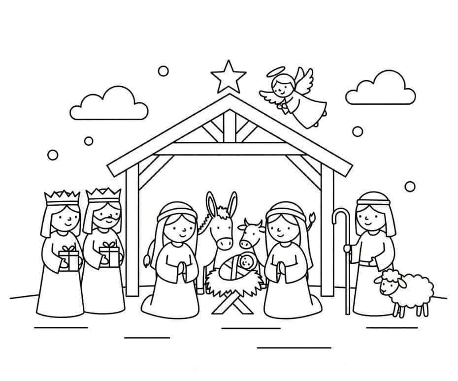 Skriv ut Julekrybbe fargelegging