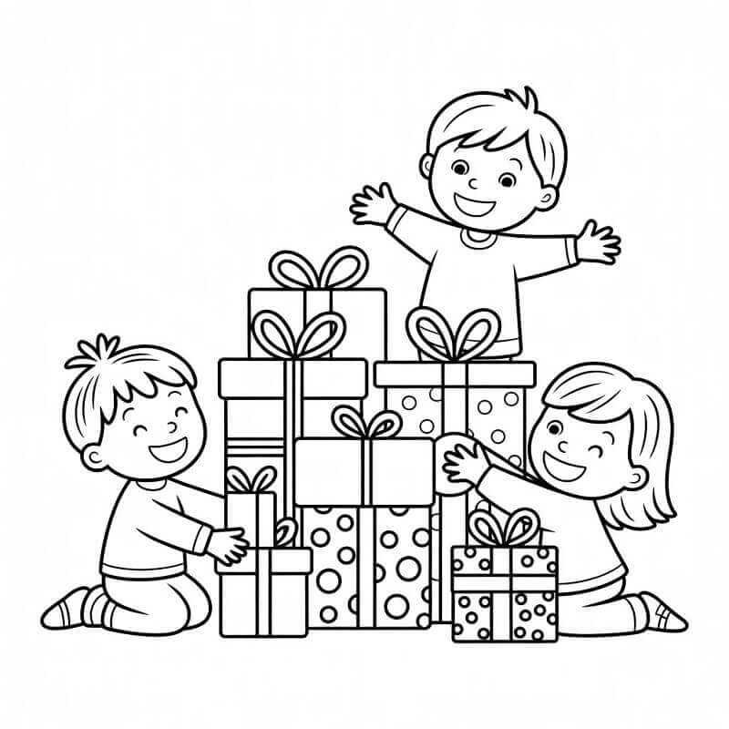 Små Barn og Julegaver fargelegging