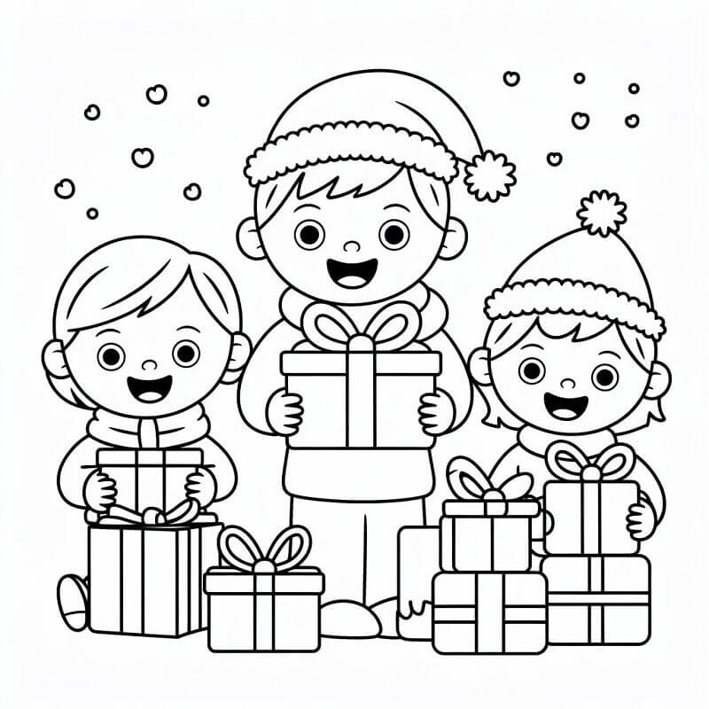 Søte Barn og Julegaver fargelegging