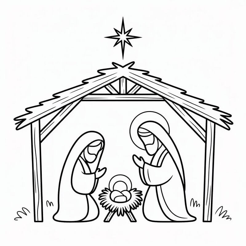 Utskriftbar Julekrybbe fargelegging