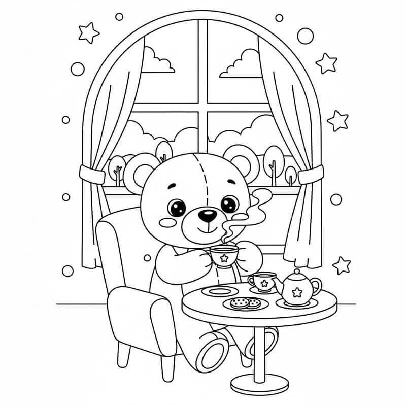 Bamse Drikker Te fargelegging