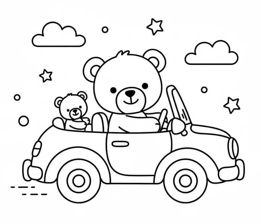 Bamse Kjører Bil fargelegging