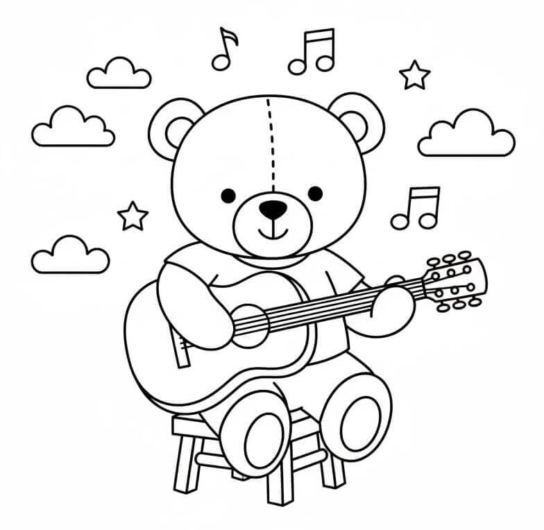 Bamse Spiller Gitar fargelegging