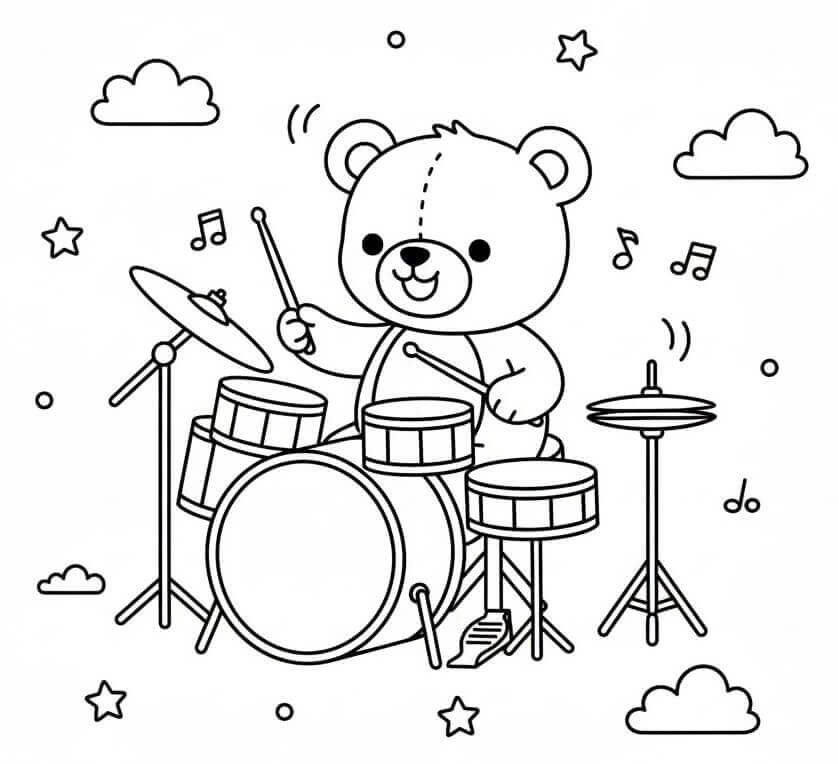 Bamse Spiller Trommer fargelegging