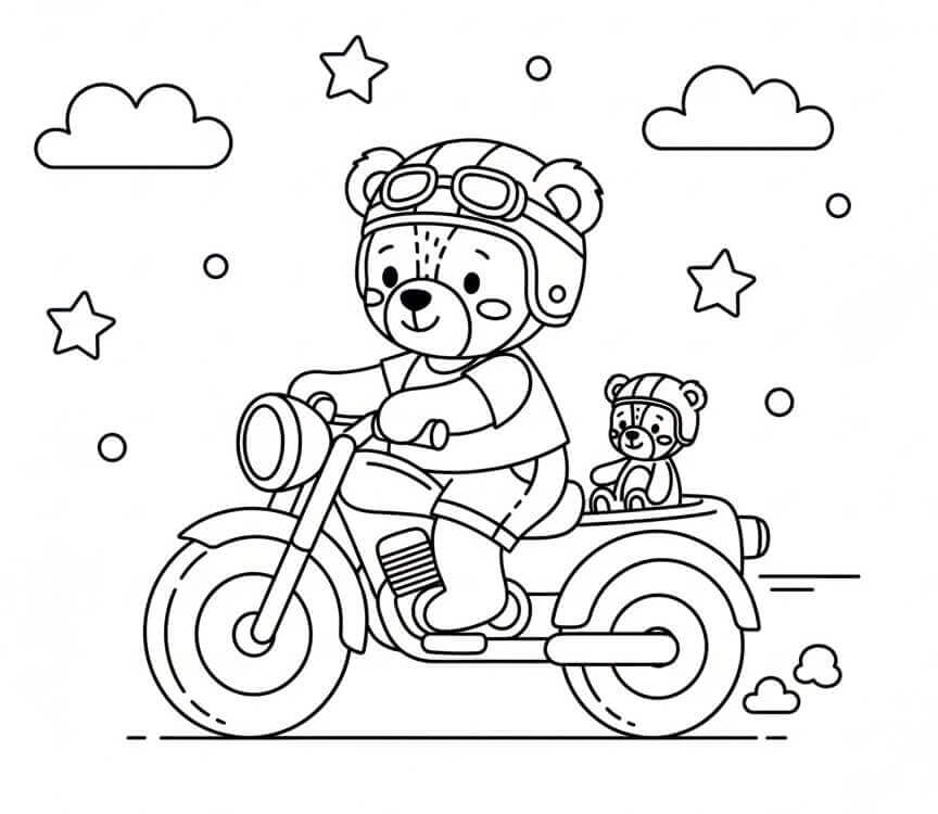 Bamse på Motorsykkel fargelegging