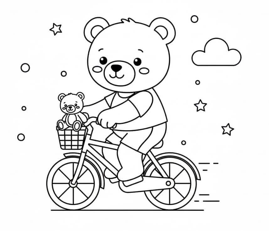 Bamse på Sykkel fargelegging