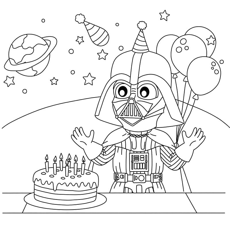 Darth Vader med bursdagskake fargelegging