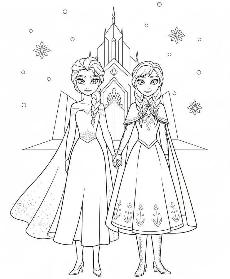 Elsa og Anna fra Frost fargelegging