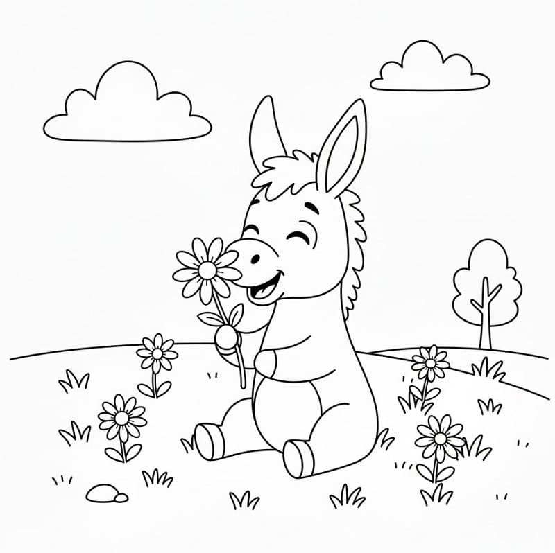 Esel med blomst fargelegging