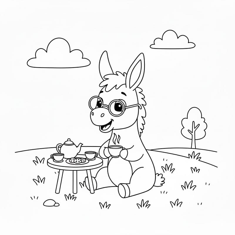 Esel som drikker te fargelegging