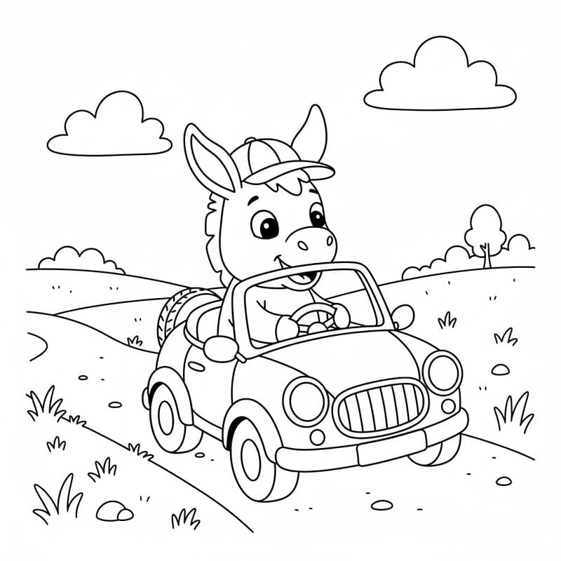 Esel som kjører bil fargelegging
