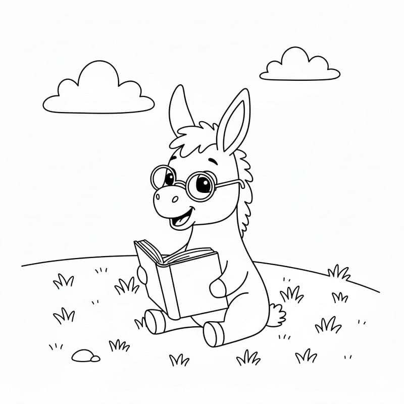 Esel som leser bok fargelegging