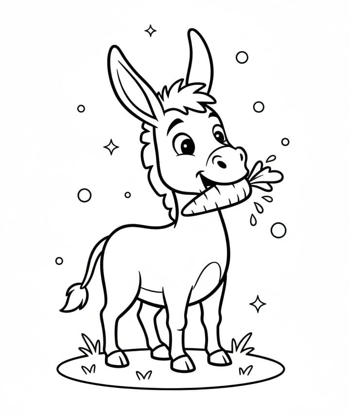 Esel som spiser gulrot fargelegging