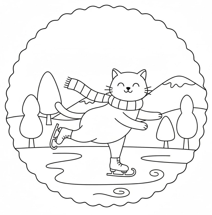 Glad katt på skøyter fargelegging