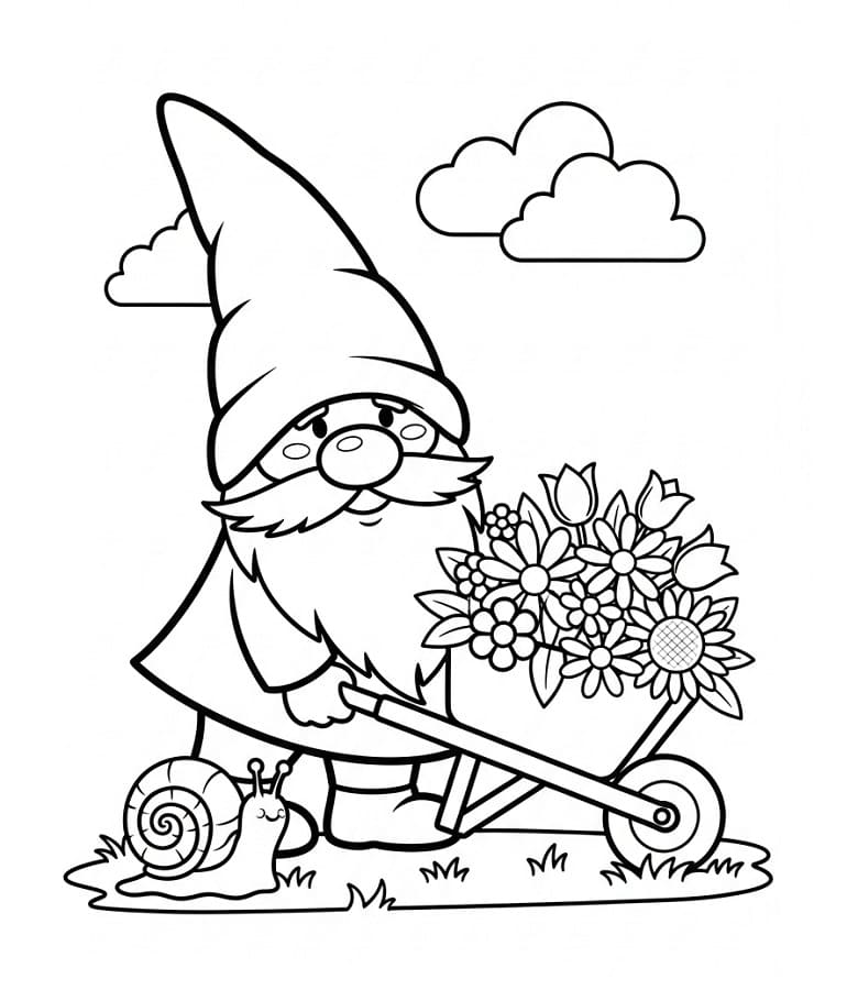 Gnom og blomster fargelegging