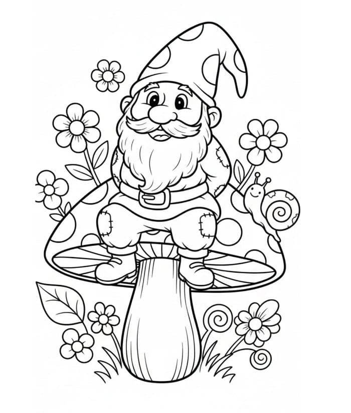 Gnom på sopp fargelegging