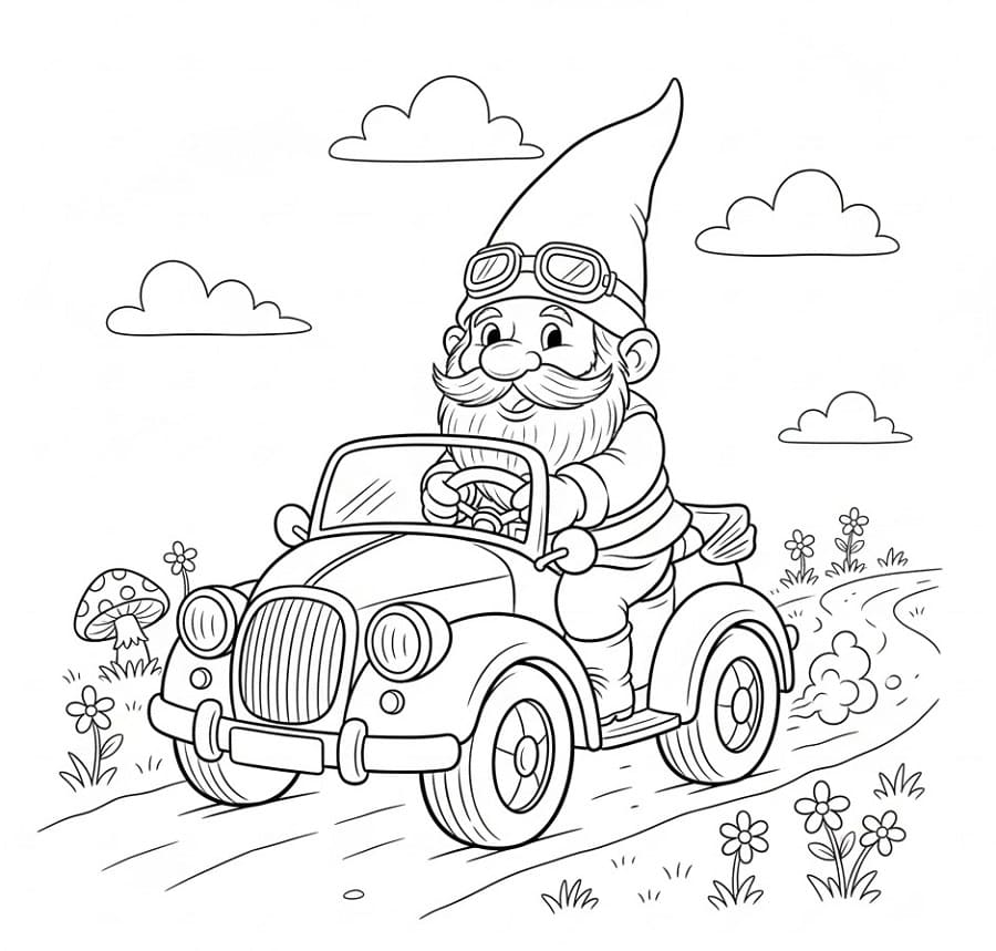 Gnom som kjører bil fargelegging