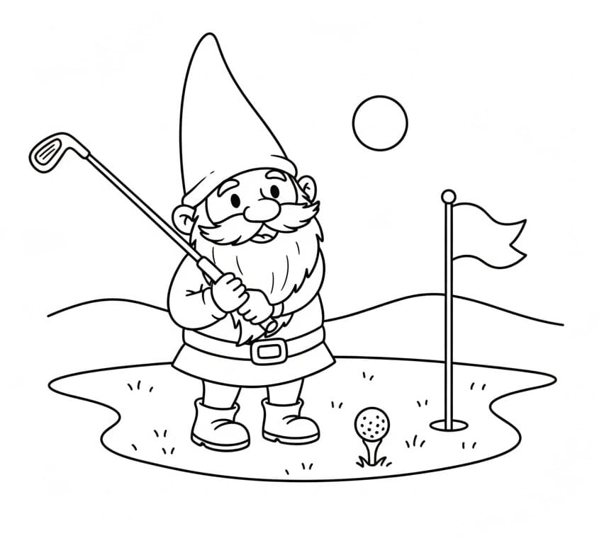 Gnom spiller golf fargelegging